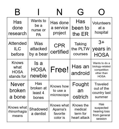 HOSA Bingo 25-26 Bingo Card