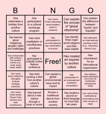 IB First Day Bingo Card