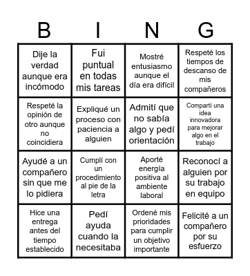 Vive los Valores Bingo Card