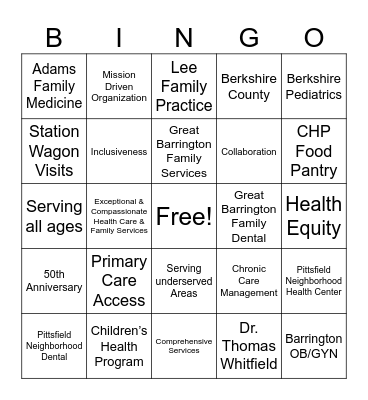 CHP 50th Anniversary BINGO Card