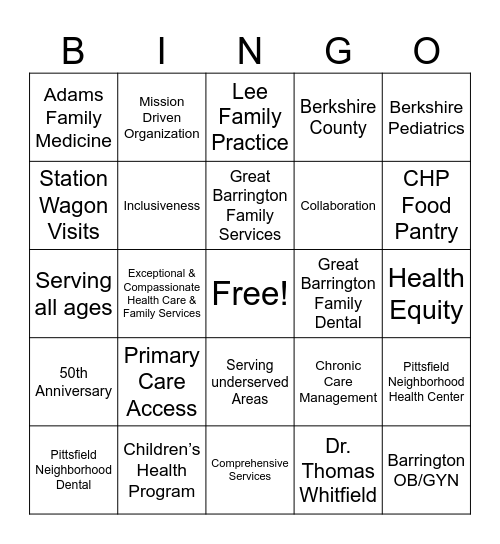 CHP 50th Anniversary BINGO Card
