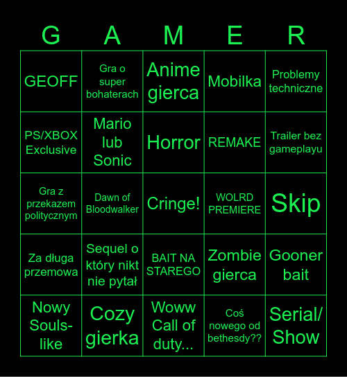 SHITSCON Bingo Card