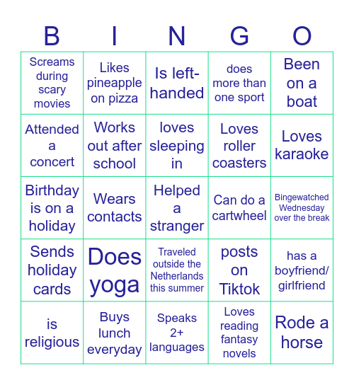 Introduction Bingo Card