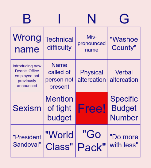 Faculty Bingo Card