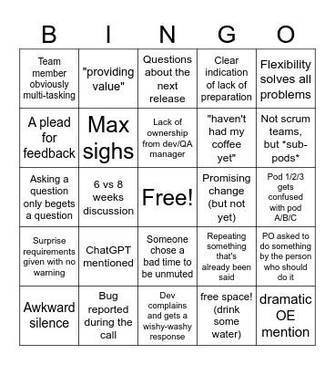 Pod Day Bingo Card