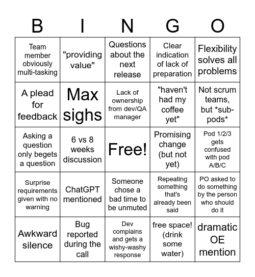 Pod Day Bingo Card