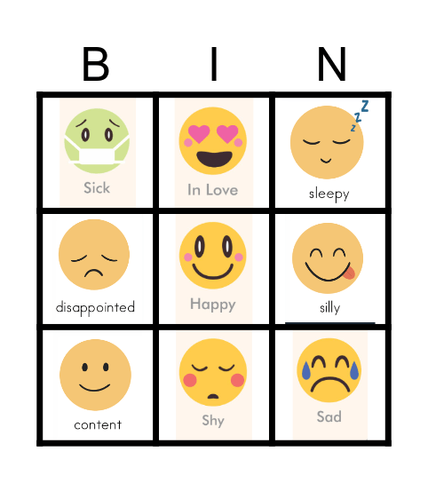Emotion's Bingo Card