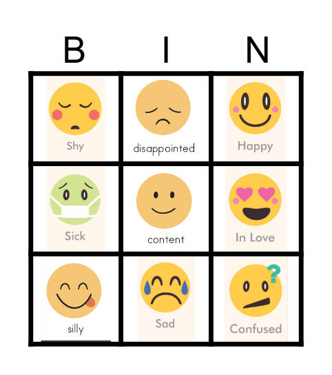 Emotion's Bingo Card