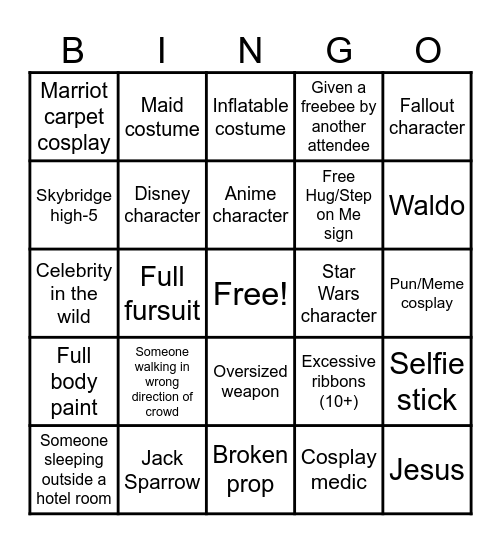 DragonCon 2025 Bingo Card