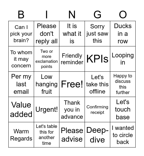 B I N G O Bingo Card