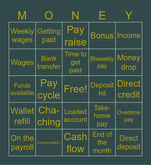 Pay Day Feeling Bingo Card