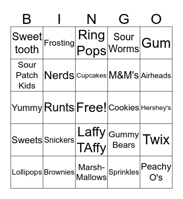 Candy Crush Bingo Card