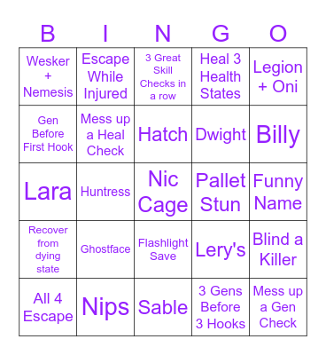 DBD 2v8 BINGO Card