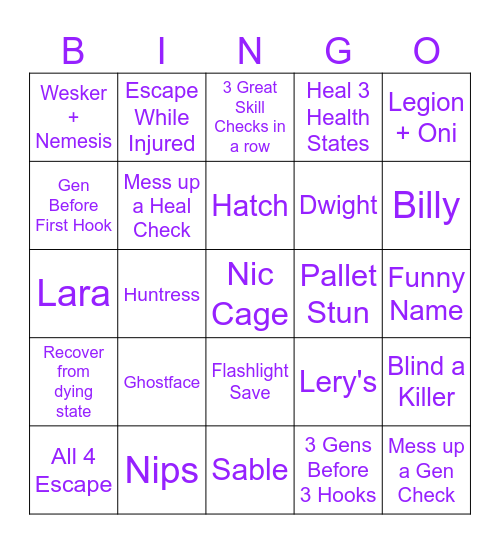 DBD 2v8 BINGO Card