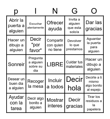 Amabilidad y respeto Bingo Card
