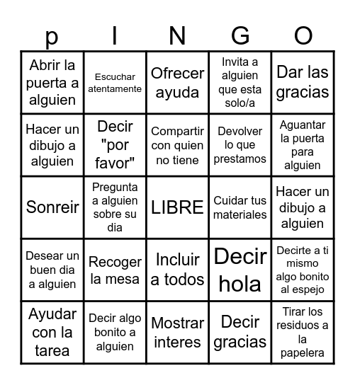 Amabilidad y respeto Bingo Card