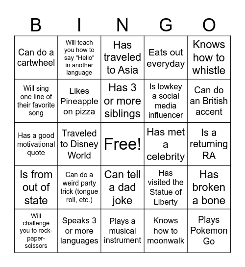 Human Bingo Card