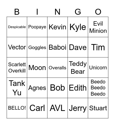 WELCOME MINIONZ BINGO Card
