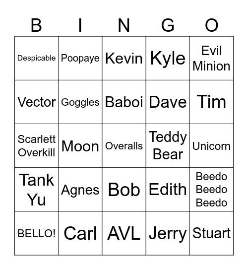 WELCOME MINIONZ BINGO Card