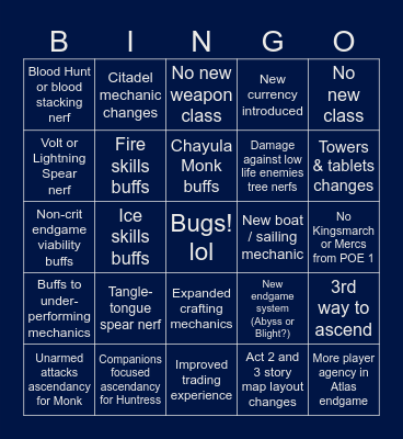 avastcosmicarena 0.3 Predictions Bingo Card