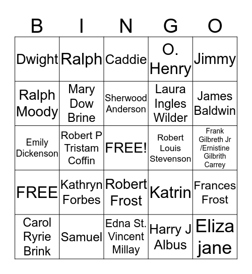 Unit 1 Literature Bingo Card