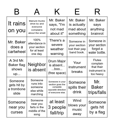 Band Camp Bingo Card