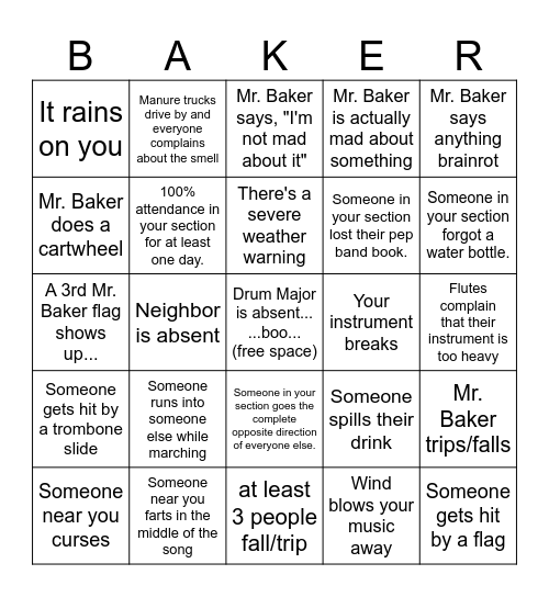 Band Camp Bingo Card