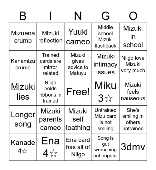 Mizu6 Bingo Card