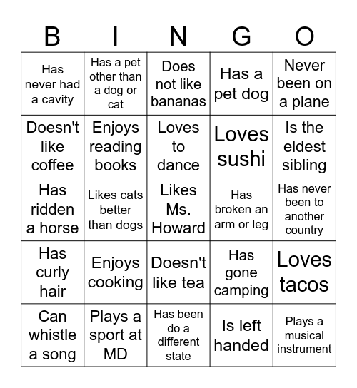 MD Bingo Card