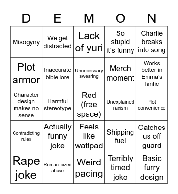 Hazbin Hotel 2 Bingo Card
