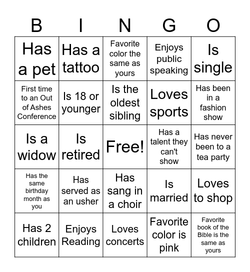 Out of the Ashes Bingo Card