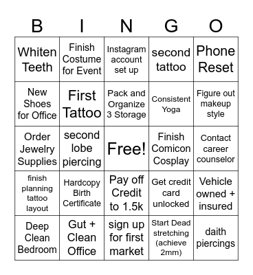 Big Tasks Bingo Card