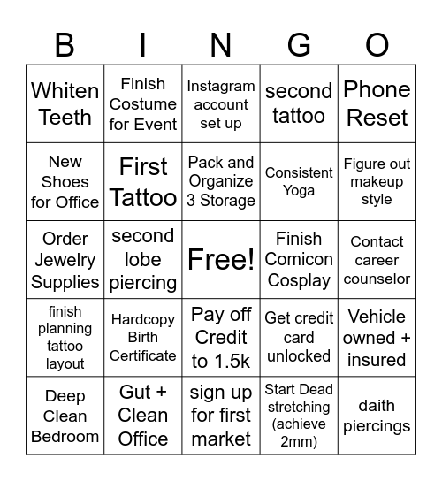 Big Tasks Bingo Card