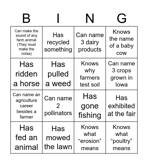 Ag Bingo Card