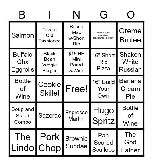 TAVERN BLACKOUT Bingo Card