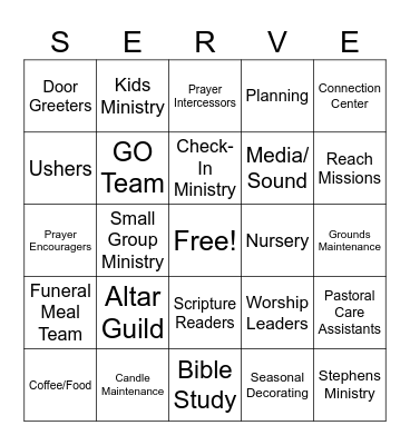 Serve and connect Bingo Card