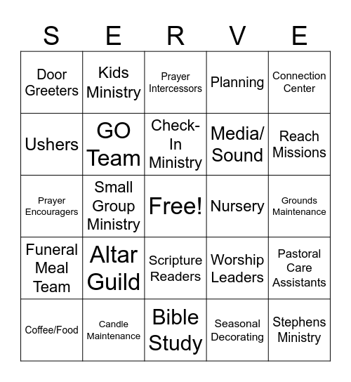 Serve and connect Bingo Card