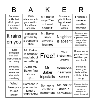 Band Camp Bingo Card