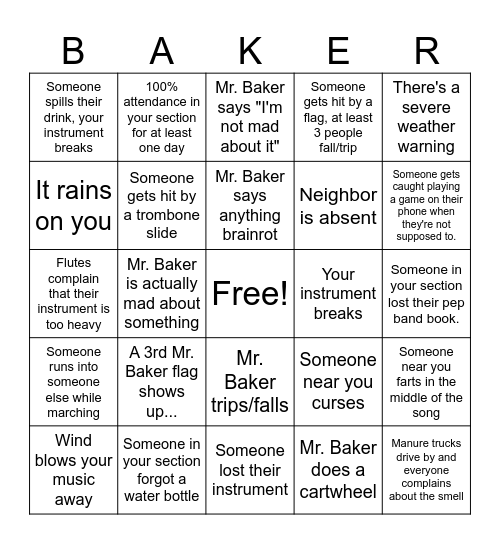 Band Camp Bingo Card