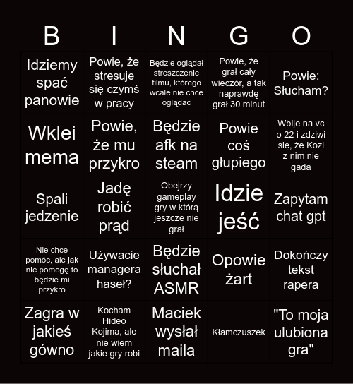 Zielun Bingo Card