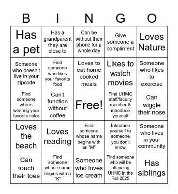 ICE BREAKER Bingo Card
