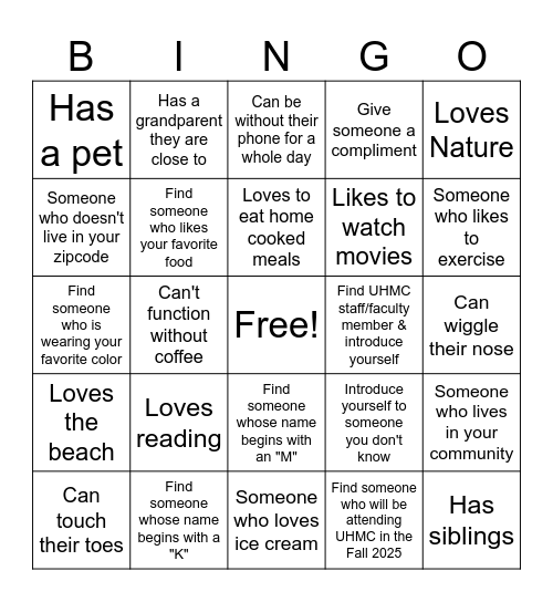 ICE BREAKER Bingo Card