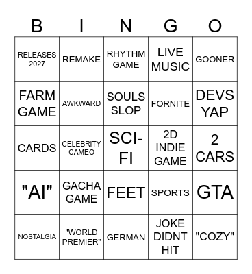 Future Game Show Bingo Card