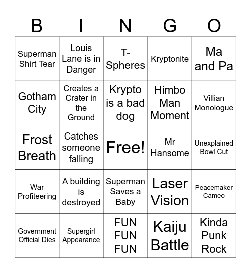 Superman Bingo Card