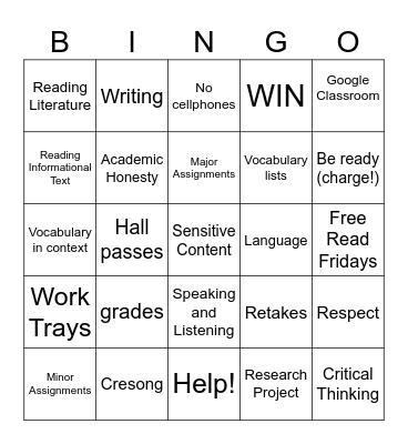 Syllabus Bingo! Bingo Card