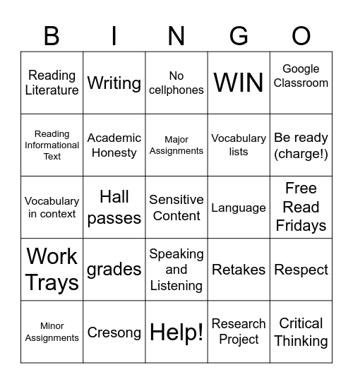 Syllabus Bingo! Bingo Card