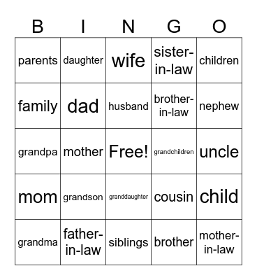 Family Bingo Card
