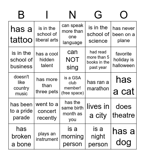 FIND SOMEONE WHO: Bingo Card