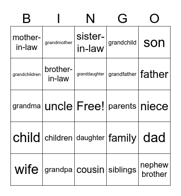 Family Bingo Card