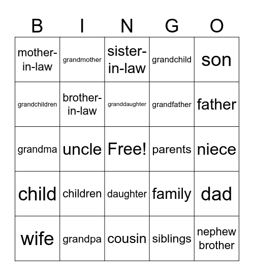 Family Bingo Card